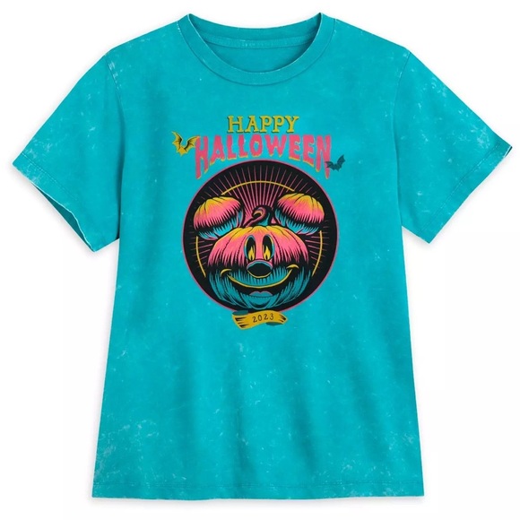 Disney Happy Halloween 2023 Teal Mickey Mouse Shirt Size Small - Picture 1 of 5